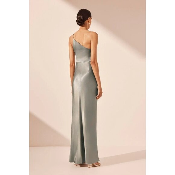 Shona Joy La Lune Asymmetrical Gathered Maxi Dress in Sage 10 New Womens Gown - Picture 10 of 14